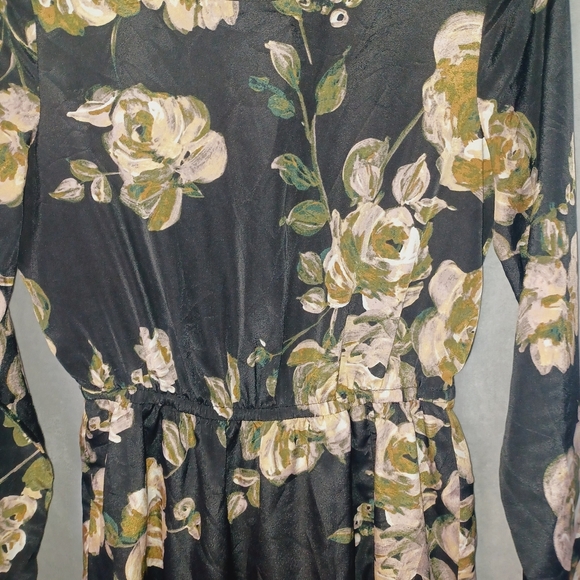 J. Crew Women's Long Sleeve Midi Floral Dress Black and Olive blush Size 0 - Picture 3 of 10